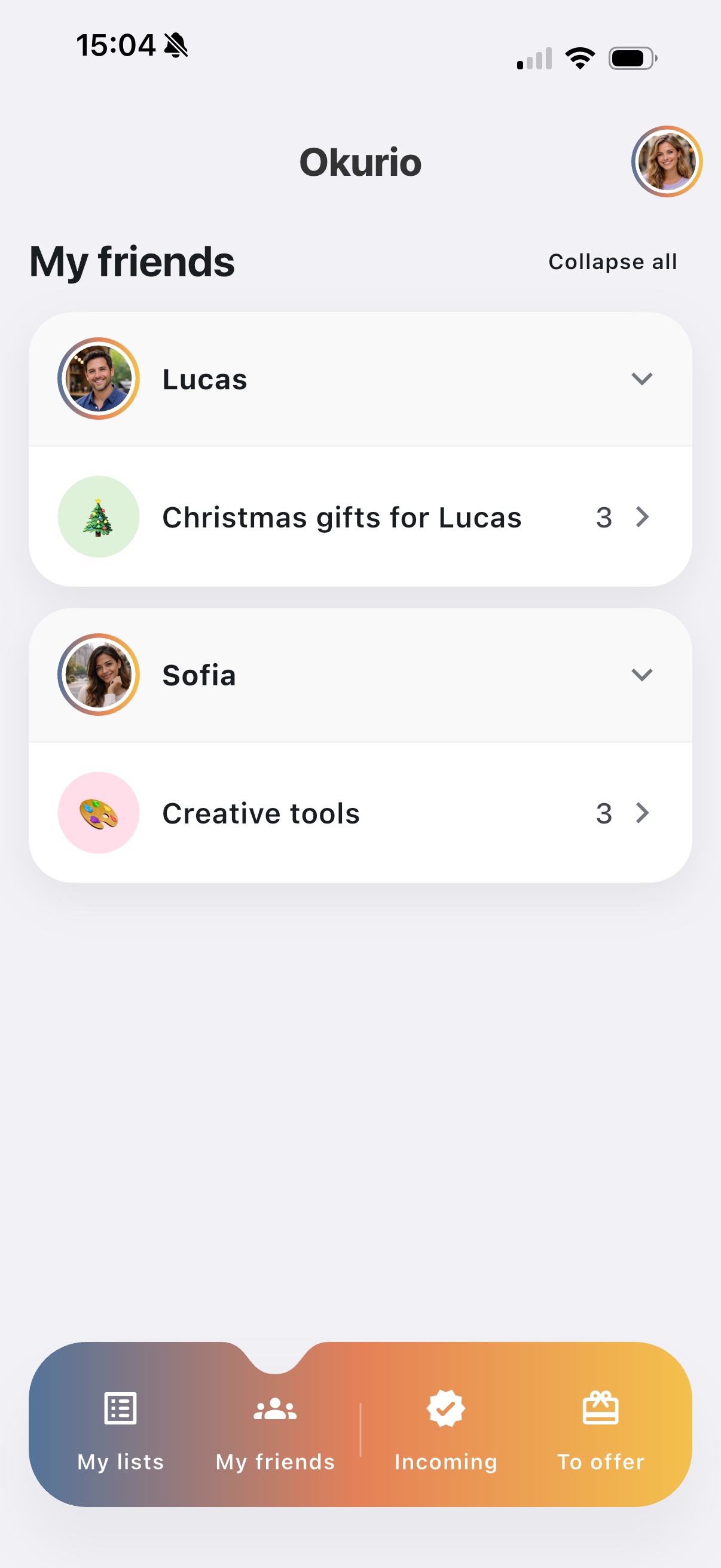 Okurio screenshot for joining a friend list